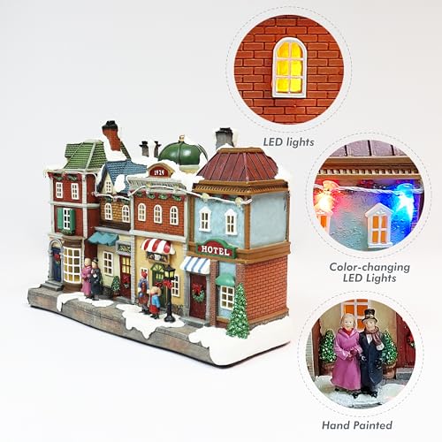 Lighted Christmas Village Scene with Music - 1929 Townhouse Decor