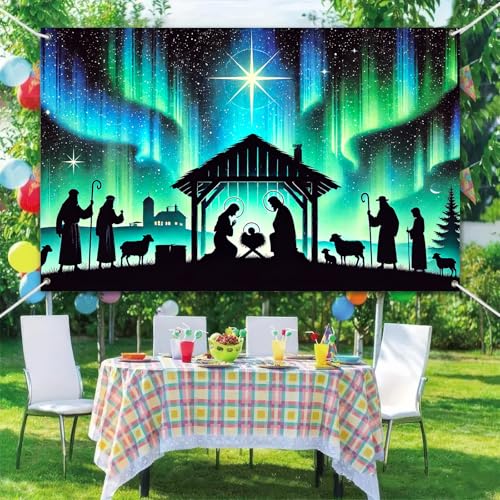 Nativity Scene Banner 71 x 43 Inch | Aurora Star Silhouette Holiday Decor