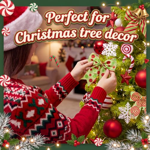 Thiccywoov 30 Pcs Polka Dot Christmas Bows 6 Inch - Red Green White Set (Polka Dot)