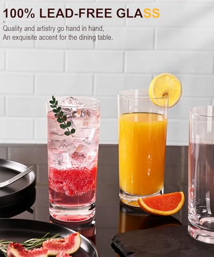 16oz Highball Glasses Set of 6 - Crystal Clear Stackable Drinking Cups