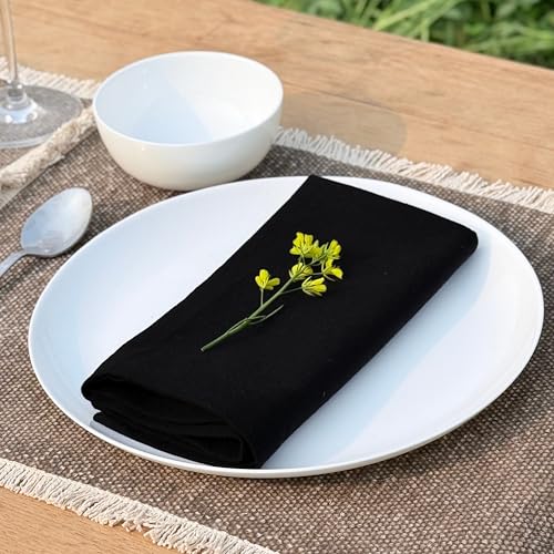 Cotton Cloth Dinner Napkins 18x18 Inches, Black - Pack of 12