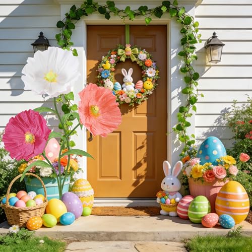 Giant Artificial Paper Flowers Set of 3 - 5.6 Ft Wedding & Party Decor, White & Pink