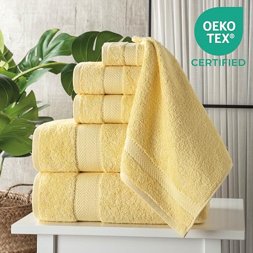 6-Piece Turkish Cotton Bath Towel Set - Soft & Absorbent Yellow Towels