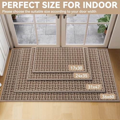 Indoor Front Door Mat, 24"x35" Non-Slip Washable Entryway Rug, Brown