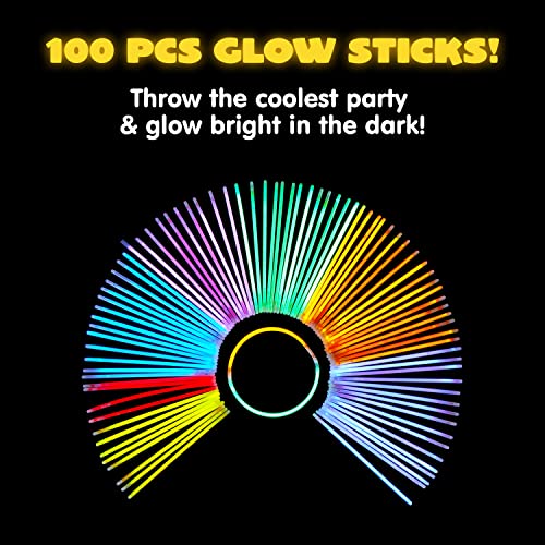 JOYIN 100 Pcs 8 Inch Glow Sticks Bulk Party Favors Pack with Connectors