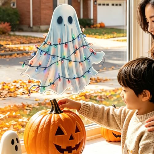 Halloween Ghost Window Clings - Reusable Colorful Xmas Light Stickers, Static Decal Set, Spooky Decor (Sca-h8)
