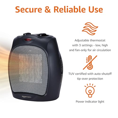Ceramic Space Heater 1500W Portable Indoor Heating with Thermostat Black