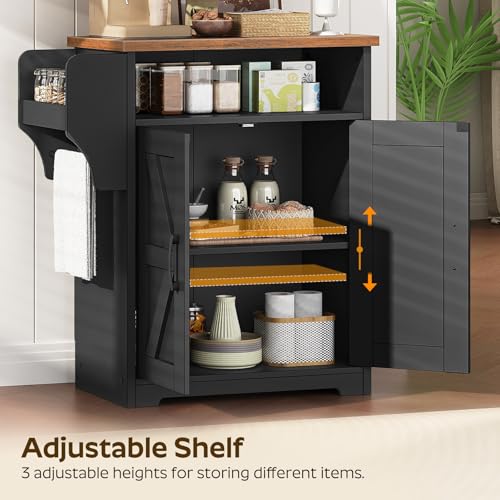 Farmhouse Coffee Bar Cabinet with Floating Shelf and Storage