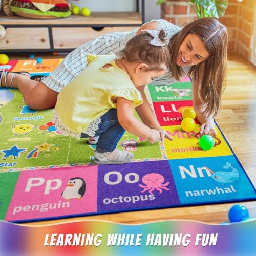 Educational Kids Learning Rug - 3x5 Non-Slip Alphabet & Numbers Play Carpet