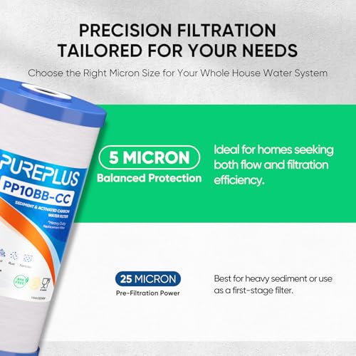 10" x 4.5" Whole House Sediment & Carbon Water Filter Cartridges - 2 Pack