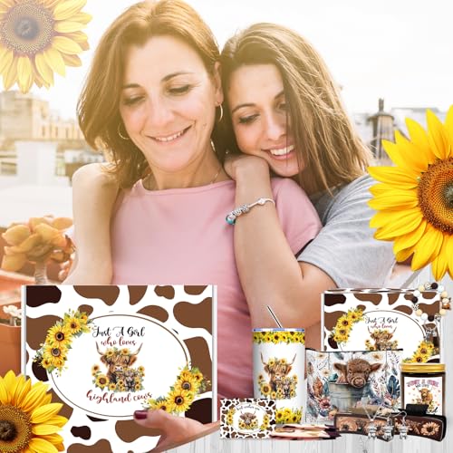 Highland Cow Gift Set with Tumbler, Jewelry, Accessories & More for Women