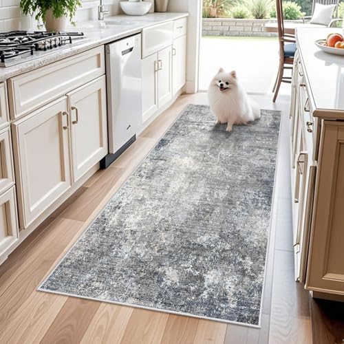3x6 Washable Kitchen Runner Rug, Non-Slip Low-Pile Abstract Area Carpet
