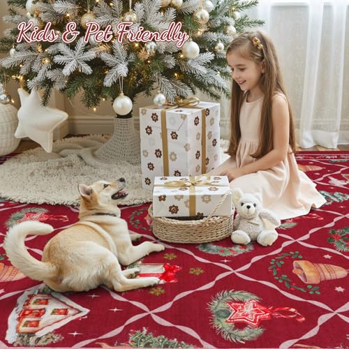 LIVEBOX Red Christmas Runner Rug 2.5 x 8 Ft Non-Slip Holiday Carpet for Hallway & Kitchen