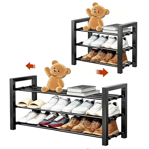 3-Tier Expandable Metal Shoe Rack - Adjustable Free Standing Organizer