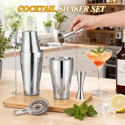 Mwellewm Silver 15-Piece Cocktail Shaker Set Boston Bartending Kit