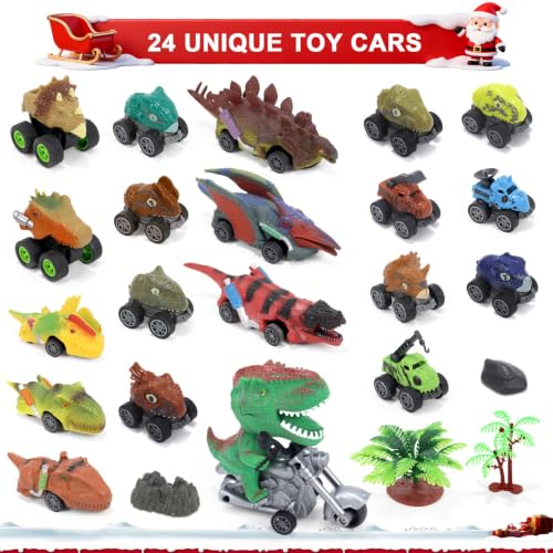 Dinosaur Cars Advent Calendar - 24 Day Pull-Back Monster Truck Toy Set
