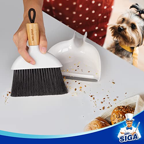 Mini Dustpan and Brush Set with Natural Bamboo Handle - Portable Handheld Broom