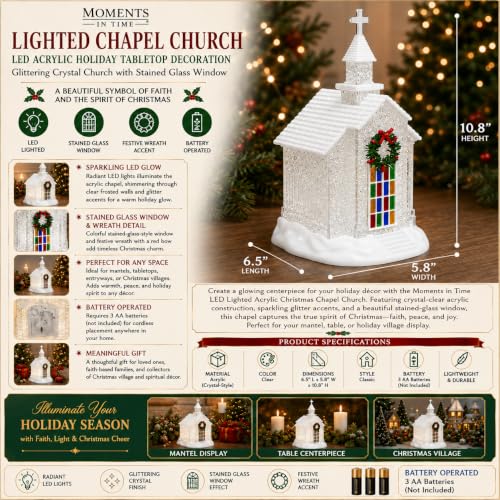 Moments in Time LED Lighted Christmas Chapel – Acrylic Tabletop Decoration