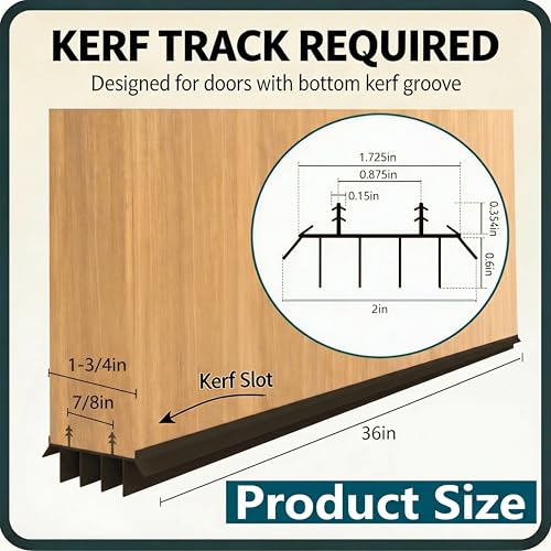 36-Inch Kerf Exterior Door Sweep Seal with Vinyl Fins - 2 Pack, Brown