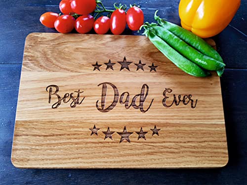 Personalized Dad Cutting Board with Stars - 12x8 Inch Oak Kitchen Gift for Father's Day