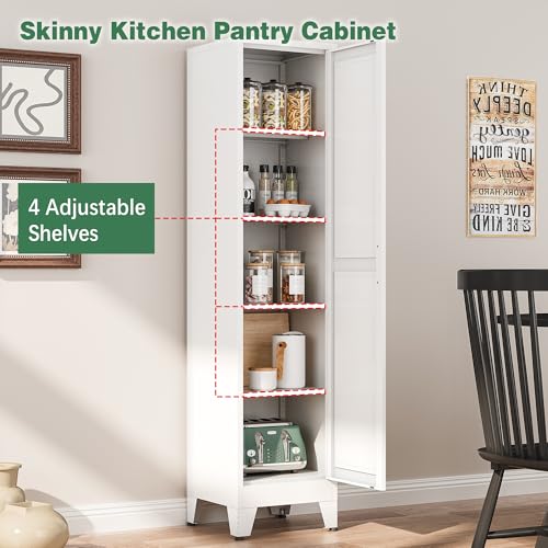 67-Inch Tall Narrow Storage Cabinet, Slim Metal Linen Cabinet with 5 Shelves