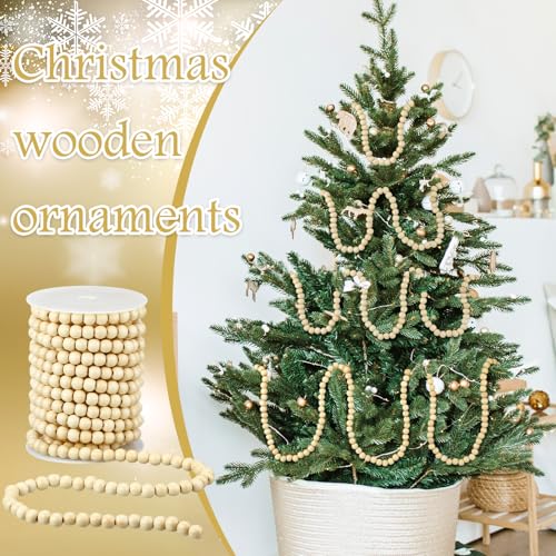 Giegxin 2 Pcs Wooden Bead Garland for Christmas Tree - Farmhouse Style, 66 Feet, Wood Color