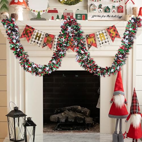 50ft Christmas Metallic Tinsel Garland with Snowflakes - Red and Green