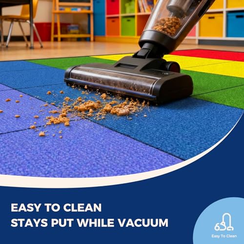 Rainbow Classroom Rug 7'6" x 13' – Non-Slip Preschool Carpet with Seating Squares