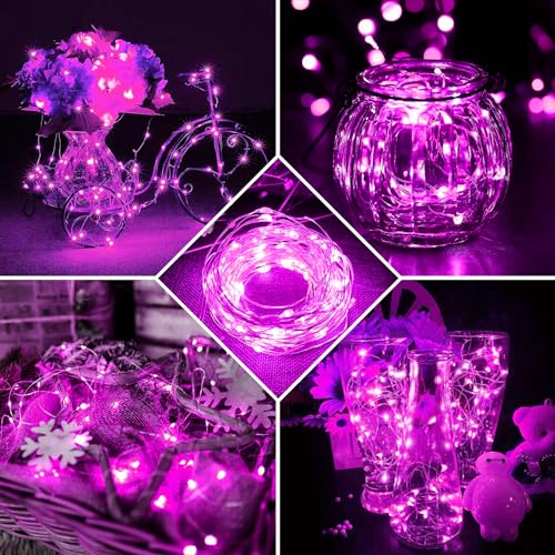 Pink 100-Count Fairy Lights 7ft 20LED Copper Wire Battery Operated 3 Modes IP65 Waterproof