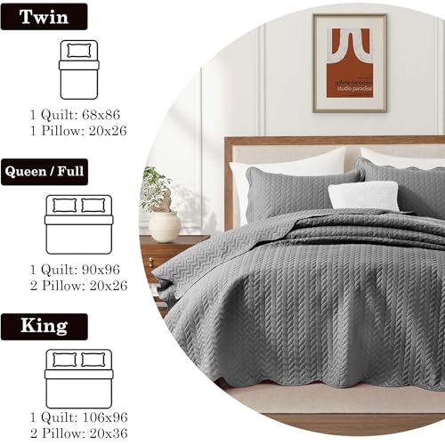 California King Embossed Quilt Bedding Set with Pillow Shams - Grey