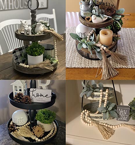 60-Inch Wood Bead Garland with Tassels - Rustic Boho Farmhouse Decor