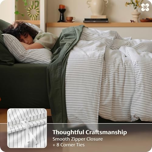 100% Washed Cotton Striped Duvet Cover Set - King Size (3-Piece)