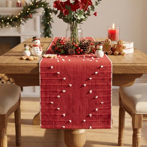 Artoid Mode Red Farmhouse Rustic Cotton Woven Table Runner 12x120 Inch Holiday Decor