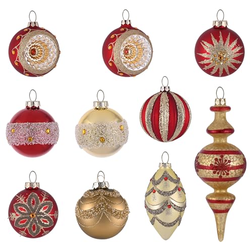 10-Piece Glass Christmas Ornament Set - Red and Gold Luxury Tree Decor