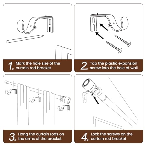Heavy Duty Adjustable Curtain Rod - 1" Matte Black Metal Rod (30 to 144")