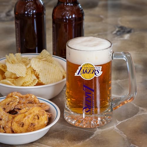14oz Glass Beer Stein with Professional Team Logo, Heavy-Duty Barware