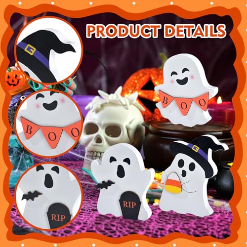 3-Piece Wooden Halloween Ghost Tiered Tray Decor Set for Table Display