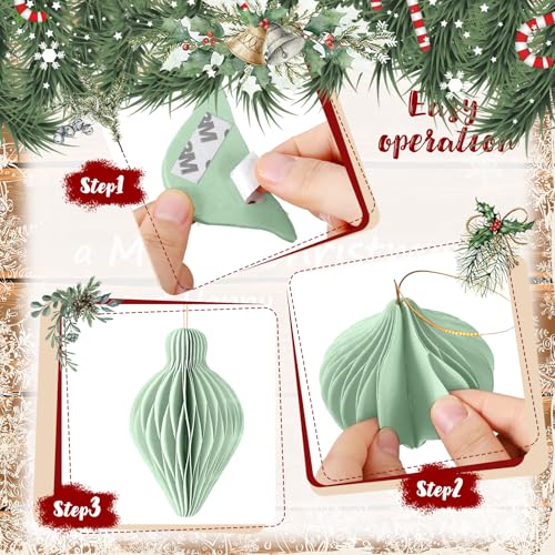 24 Pcs Christmas Honeycomb Ornaments - 3D Holiday Decorations for Xmas Tree & Party