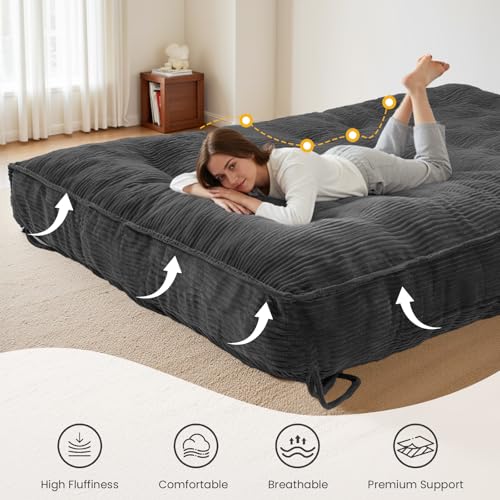8-Inch Full Size Futon Mattress, Foldable Floor Sofa Bed in Grey Corduroy