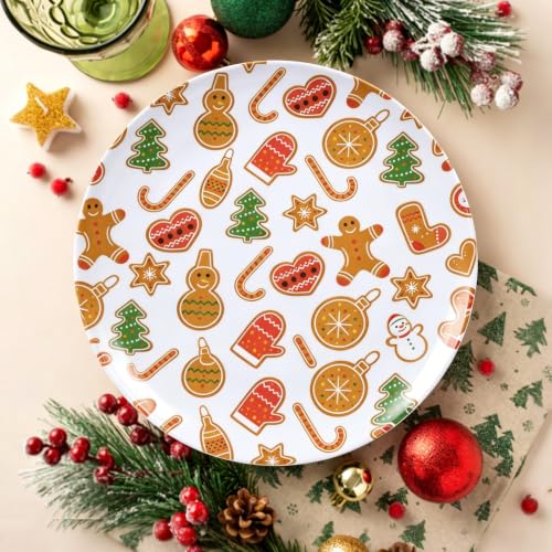 12Pcs 10" Melamine Gingerbread Christmas Plates Set - Brown Gingerbread Dishes
