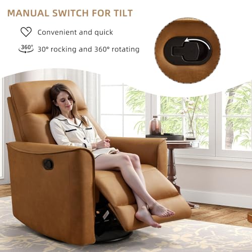 Swivel Rocker Recliner Chair, 360° Glider Nursing Chair with Leathaire
