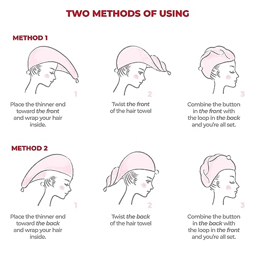White Cotton Hair Turban Towel for Women - Soft Absorbent Head Wrap, 2 Pack