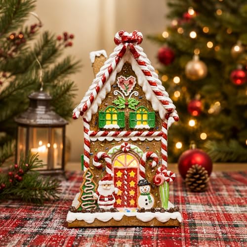 Christmas Gingerbread House Lighted Hand-Painted Holiday Decor - Antique