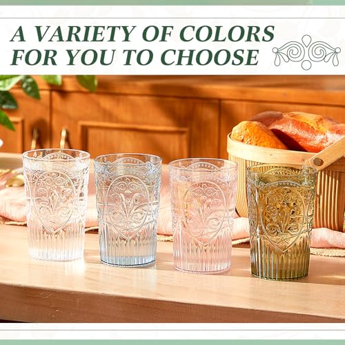 Acellegic 48 Pack 16 oz Clear Vintage Plastic Drinking Glasses Bulk - Embossed Design