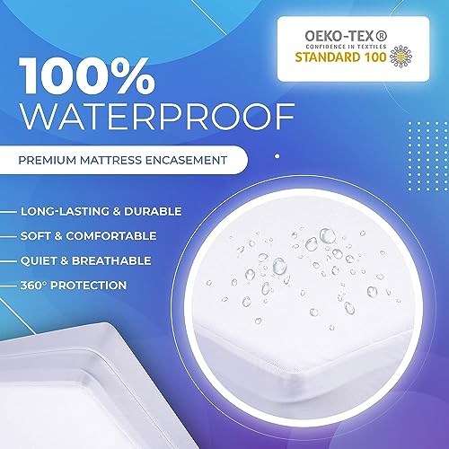 PlushDeluxe Twin XL Waterproof Mattress Encasement - Zippered 6-Sided Cover