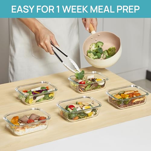 Glass Food Storage Containers with Lids - 5-Pack 22 oz Airtight Meal Prep Set