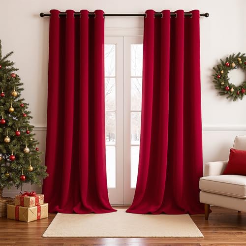 Topfinel Red Velvet Blackout Curtains 84in Set of 2 52W x 84L Grommet