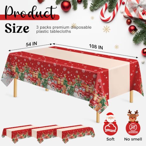 Christmas Snowman Red Disposable Plastic Tablecloths 54 x 108 Inch, Pack of 3 — Winter Holiday Party Supplies