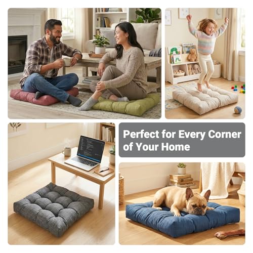 Large Square Memory Foam Floor Cushions, 22x22 Inch Set of 2