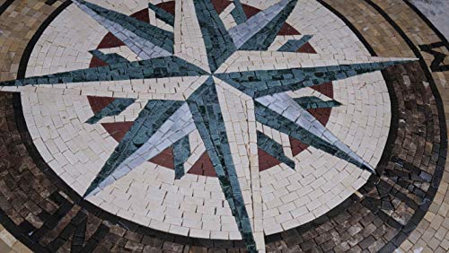 Handmade Marble Compass Mosaic Medallion 24x24 Inch Wall or Floor Inlay